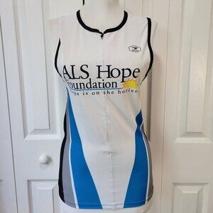 SUGOI Triathlon ALS Hope Foundation White Blue Gray Black Sleeveless Top sz M